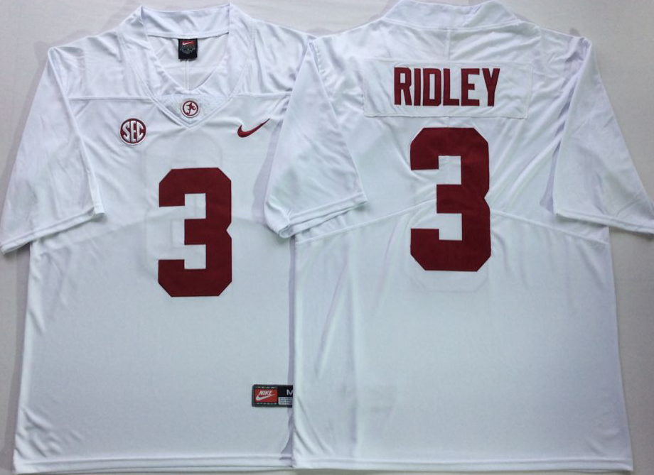 NCAA Men Alabama Crimson Tide White #3 RIDLEY